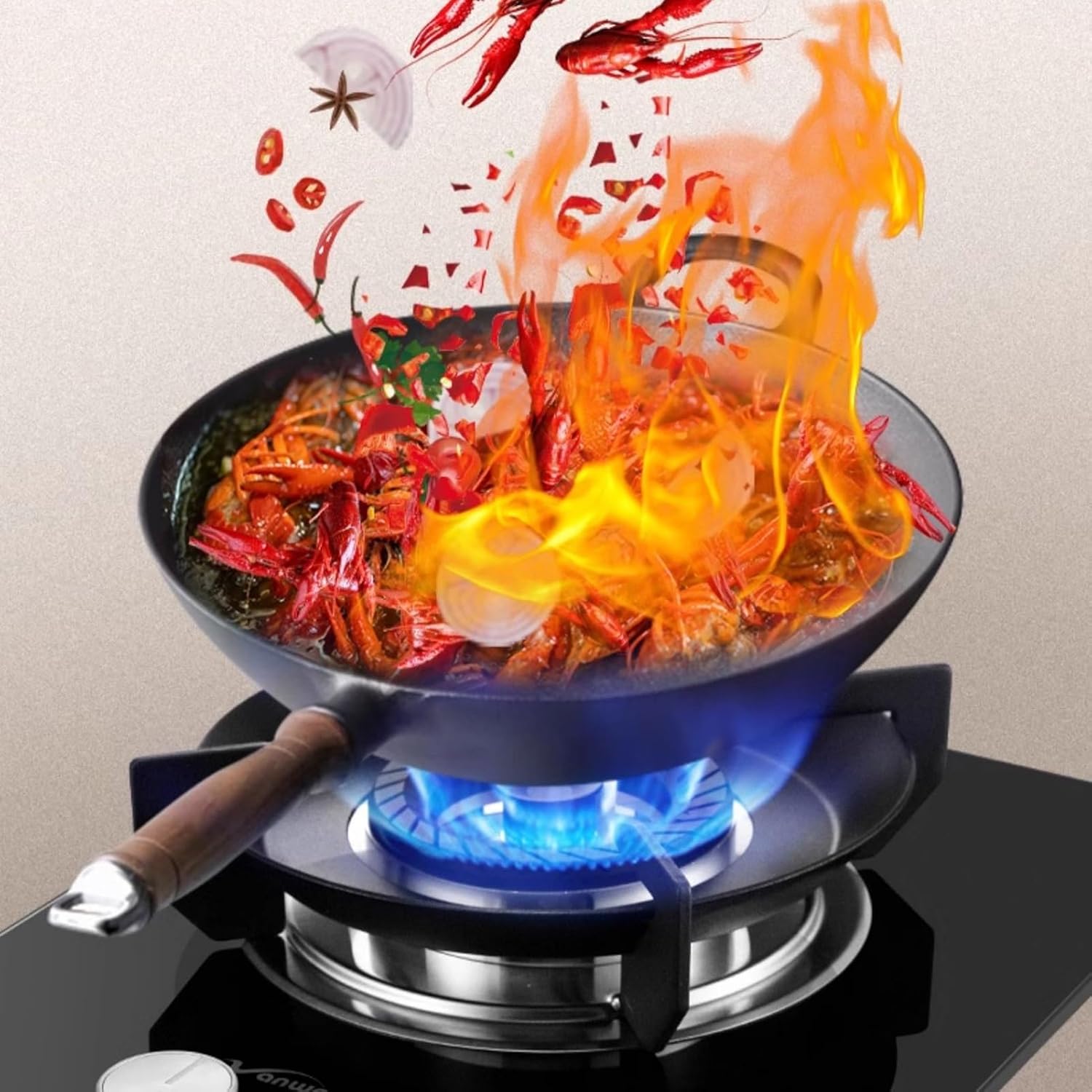 Gas Stove 1 Burner,5KW Rotary Fire,Natural Gas/Liquefied Gas Conversion Stove,Black Tempered Glass Cast Iron Pot Support,with Flameout Protection(LPG)