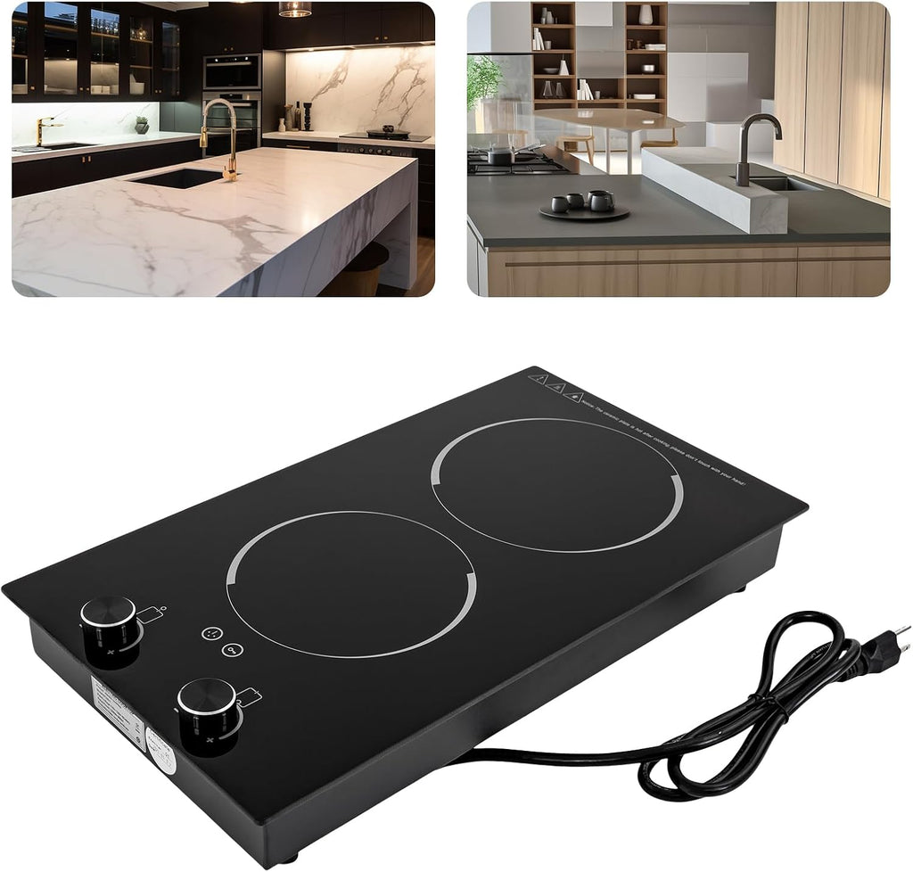 2-Burner Electric Induction Cooktop Stove Top, 110V Double Induction Cooktop Touch Control Child Lock Electric Cooktop 9 Power Levels LED Display Screen Kids Lock & Timer