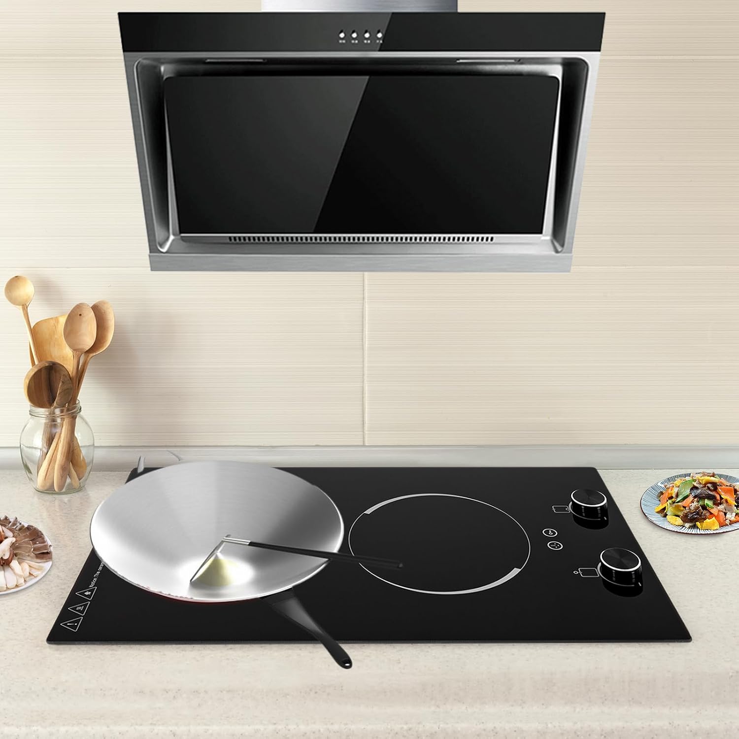 Portable Double Induction Cooktop,2100w Low Noise Induction Cooker 2 Burners With Safety Lock,Built In/Tabletop 9 Temp Settings Countertop Burners For Kitchens, Cabins,Etc