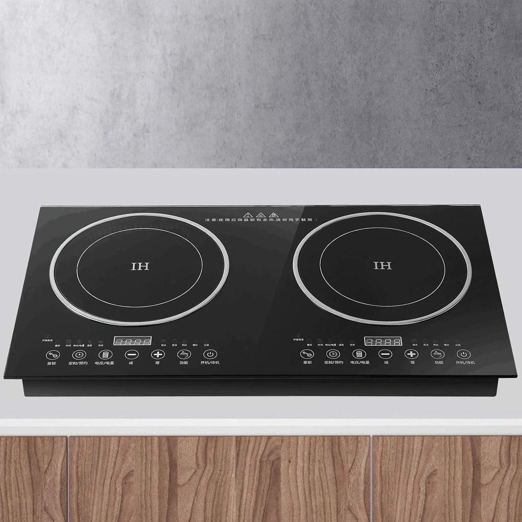 Double Induction Cooktop Cooker, Electric Induction Cooker,Cooktop Burners , Portable Countertop Burner Digital Hot Plate Cooktop 8 Gear Firepower 110V (1200W Induction Cooker+1400W Ceramic Cooker)