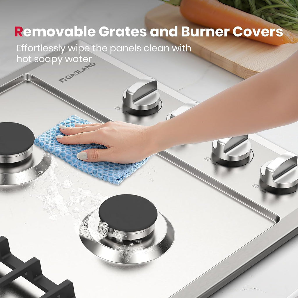 GASLAND Gas Cooktop 30 Inch with 4 Italy Sabaf Burners PRO GH2304SS,NG/LPG Convertible Natural Gas Propane Cooktops, Auto Ignition, Thermocouple Protection, CSA Certified