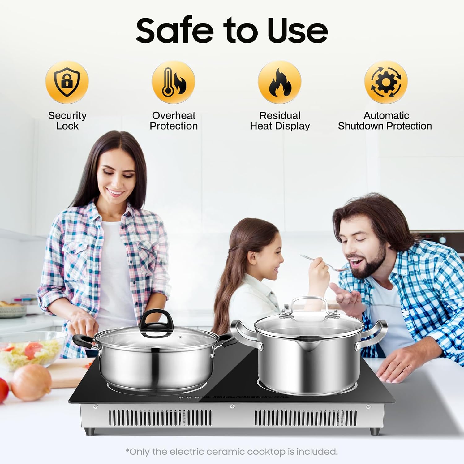 4 Burners Electric Cooktop, 110V 3000W Built-in Sensor Touch Control Stove Top with 9 Heating Level, Child Safety Lock & Timer, 24'' Coutertop & Built-in Electric Ceramic Cooktop (No Plug)