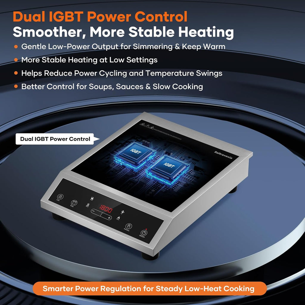 Portable Induction Cooktop 1800W, Single Burner Induction Cooker with Touch Control, Low Power Continuous Heating, Dual IGBT System, Dual Cooling Fans, Timer, Safety Lock, 110-120V