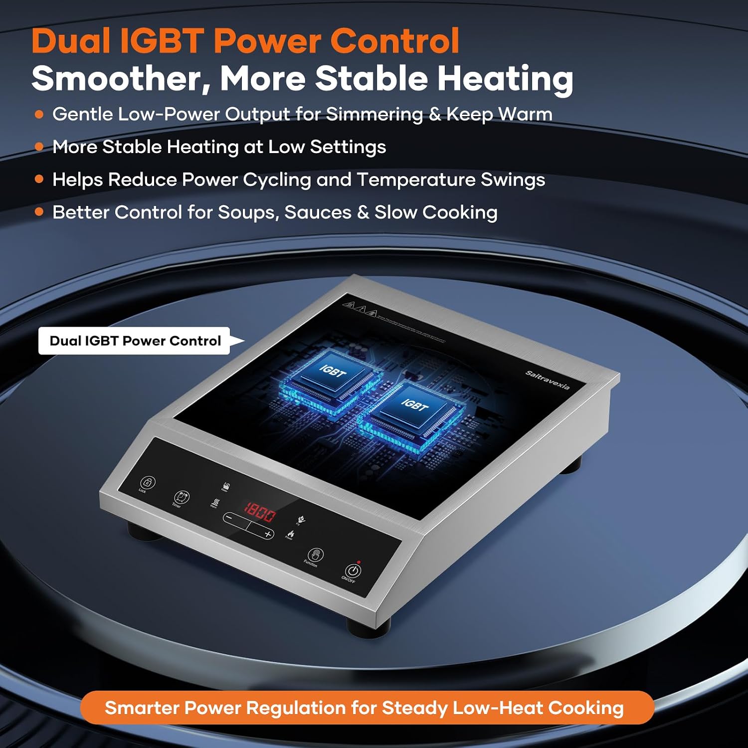 Portable Induction Cooktop 1800W, Single Burner Induction Cooker with Touch Control, Low Power Continuous Heating, Dual IGBT System, Dual Cooling Fans, Timer, Safety Lock, 110-120V