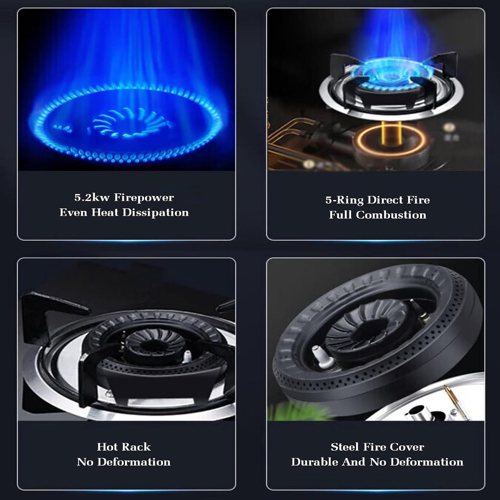 Gas Cooktop 1 Burner,5.2KW Large Fire Ring Wok Burner,Gas/LP Gas Conversion,with Flame Out Protection,for Home Kitchens(NG)