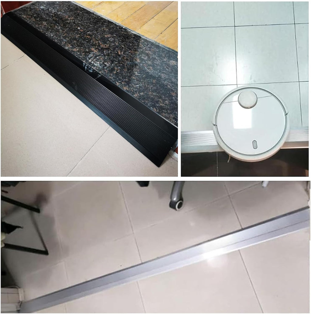 4 Inch Floor Transition Strip Threshold Ramp Aluminum, 36'' Thresholds Reducer for Bridge The Height Gap Between 0.4 to 1.6 Inches for Doorway Ramp Tiles Laminate Planks(Black,360cm(90x4))