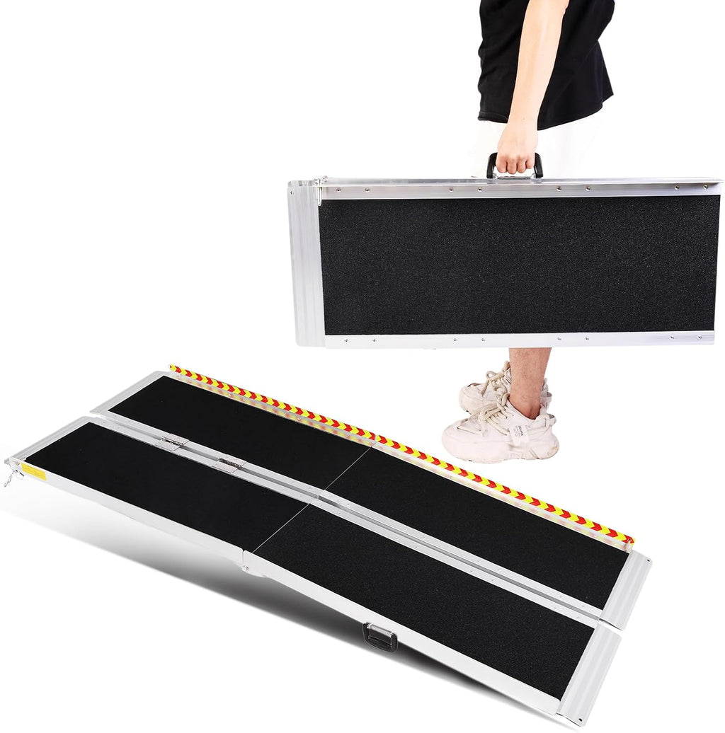 6/8 Ft Wheelchair Ramp Anti-Slip Aluminum Folded Handicap Ramp with Support Legs, Safer Door Threshold Wheelchair Ramps for Home, Wheel Chair Ramp for Home Steps, Stairs, Entry, Doorways