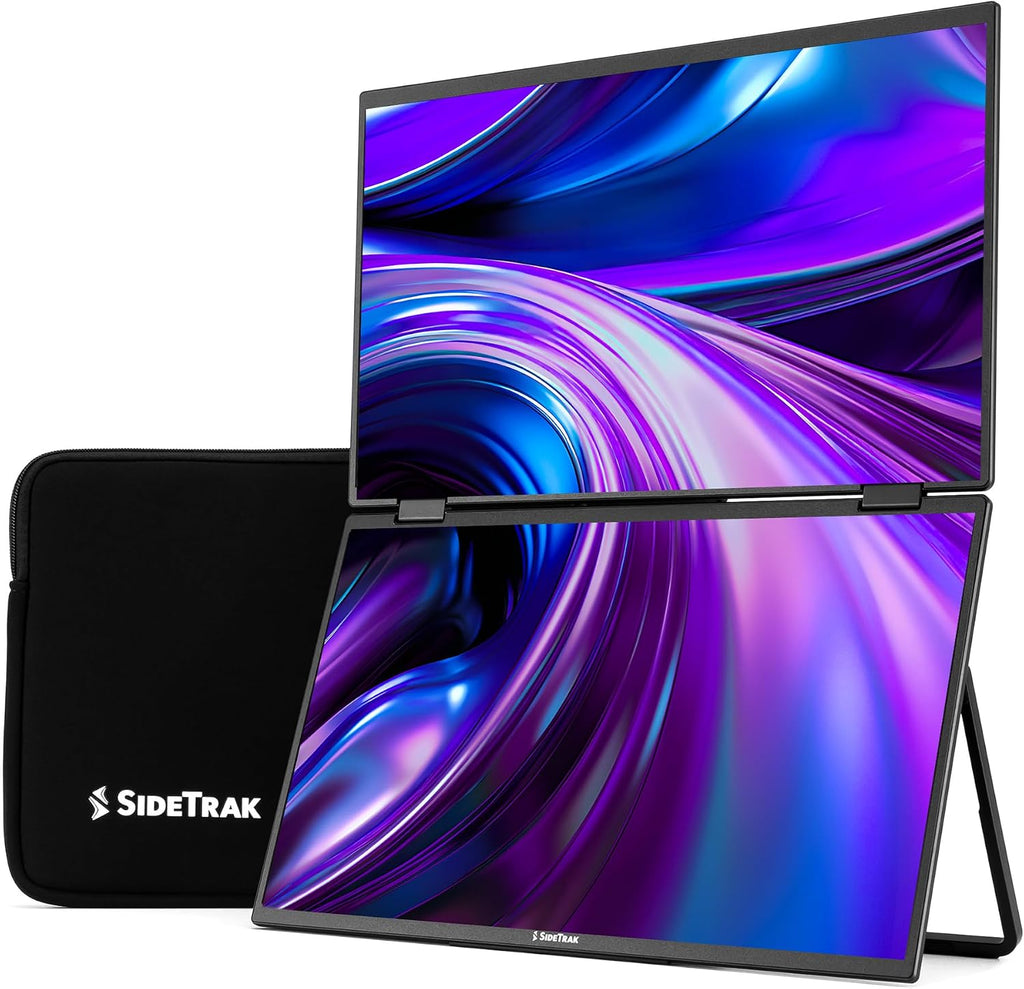 SideTrak Solo Book 15.6' Foldable Dual Screen Portable Monitor - FHD Portable Stacked Monitor, External Display for Laptop, Extender with Stacked Dual Monitors for Mac, PC, and Chromebook