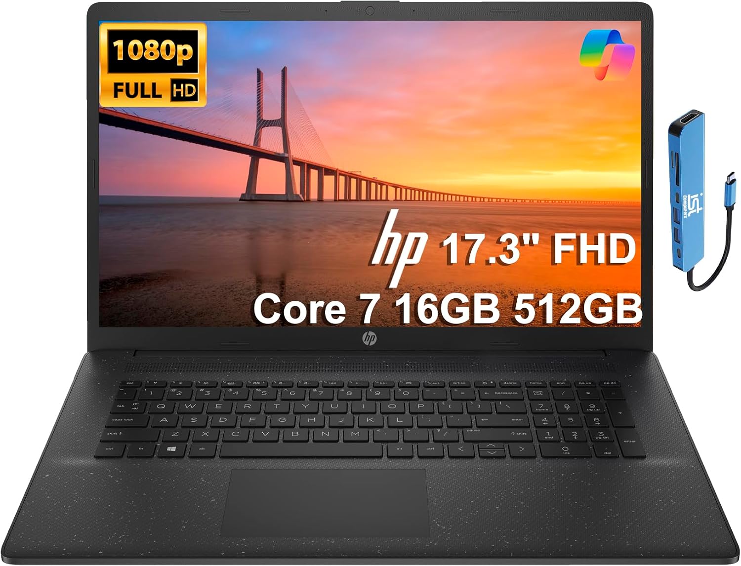 HP 17 Laptop (17.3' FHD Anti-Glare, Intel 10-Core i7 150U (> Ultra 5 125U), 16GB RAM, 512GB SSD) for Business, Home, Students, Narrow Bezel, Numeric Keypad, Fast Charge, IST Hub, Wi-Fi 6, Win 11 Home