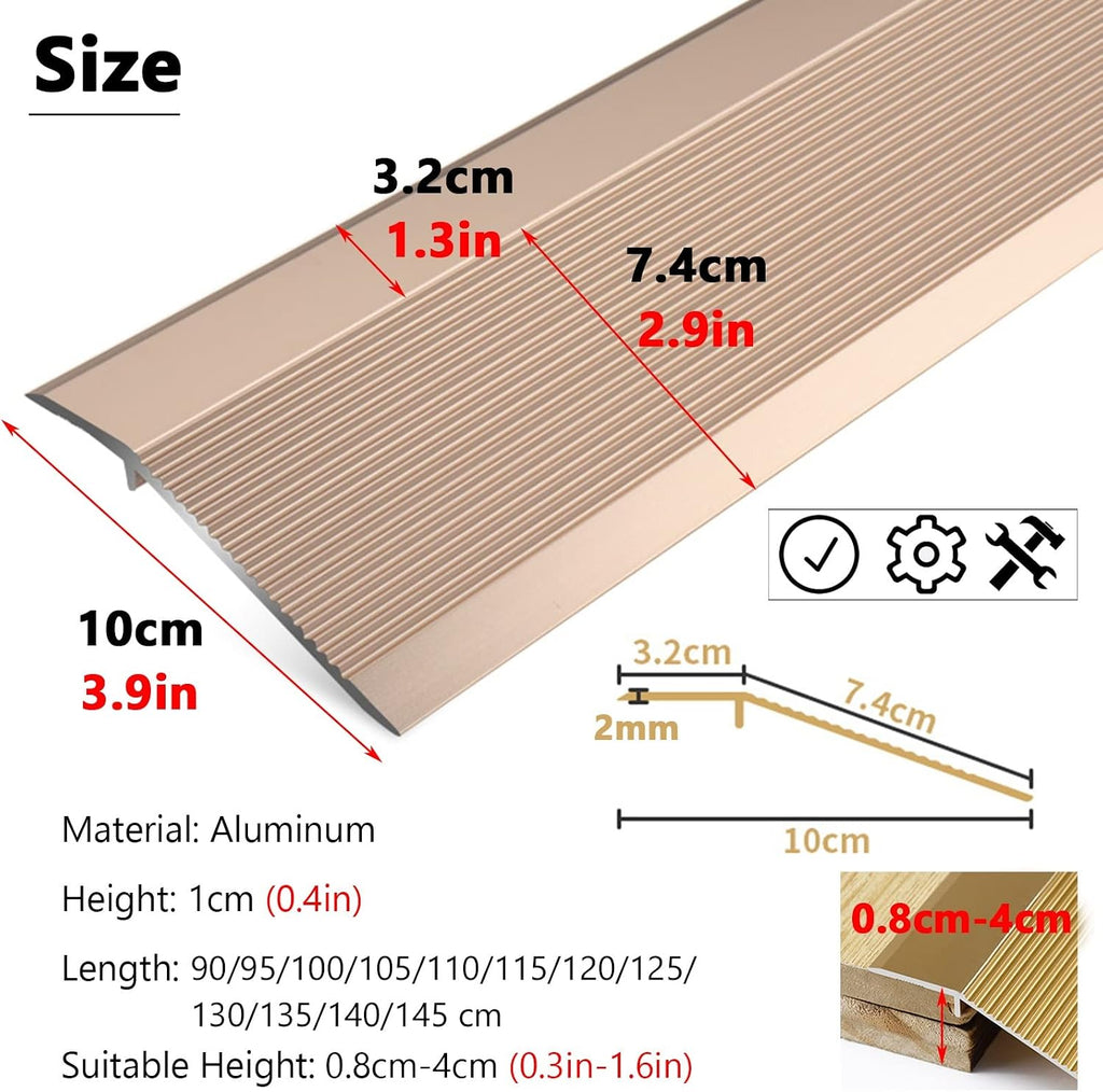 Doorway Uneven Floor Transition Strip, Floor Strips Between Rooms,4' 10cm Extra Wide Threshold Transition Ramps for Doors,Reducer/Edge Trim for Uneven Floor 10CM - L 120cm/47in