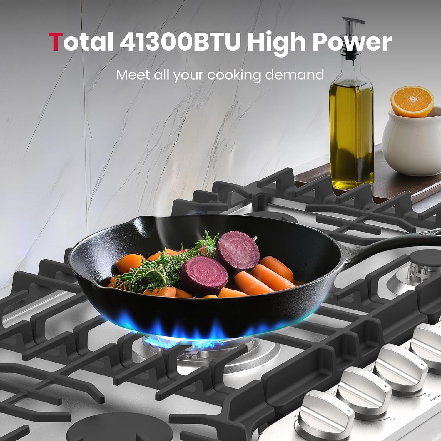 GASLAND 36 Inch Gas Cooktop, PRO GH2365SF 5 Italy Sealed Burner Propane Stovetop, NG/LPG Convertible Gas Cooktops, Plug-in with Thermocouple Protection, CSA Certified, Stainless Steel