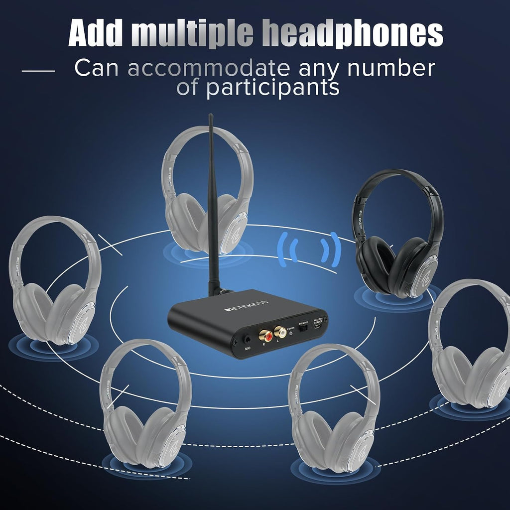 Retekess TA003 Silent Disco Headphone System, Silent Disco Party Headphones,3 Channels,LED Light,Wireless Stereo Headphones Bundle for Kids Party, Home Movies (10 Pack)