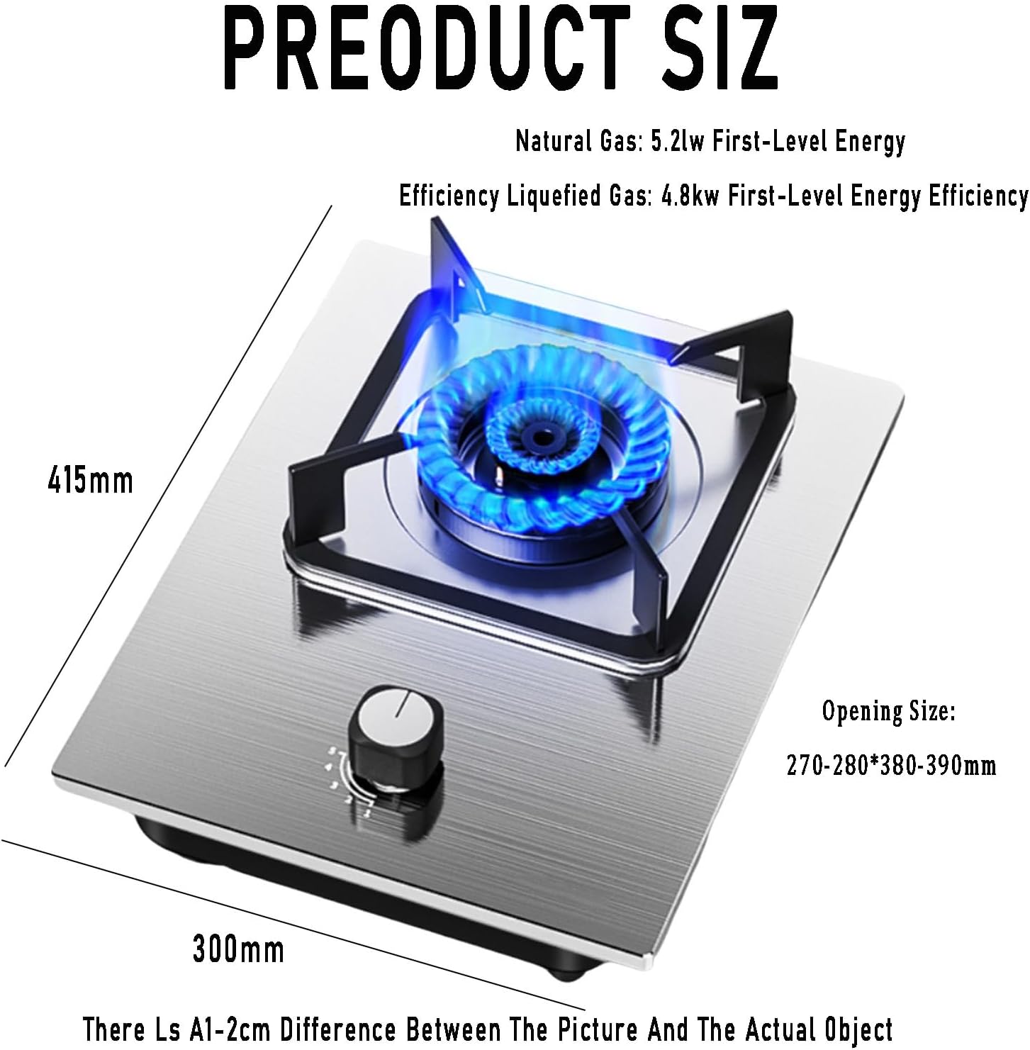 Single-burner Gas Stove,portable Stainless Steel Panel High-fire Stove,embedded Single Stove,for Stewing Frying Stir-frying Steaming or Baking 5.2kw(LPG)