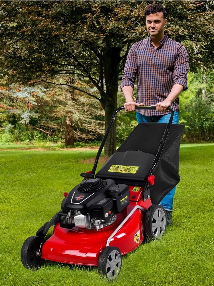 19 Inch Foldable Self Propelled Lawn Mower, 3-in-1 Gas Lawnmower with 131cc 4-Cycle Engine, Bagging, Mulching and Side Discharge, Adjustable 8-Positions Cutting Height, Easy Start Red