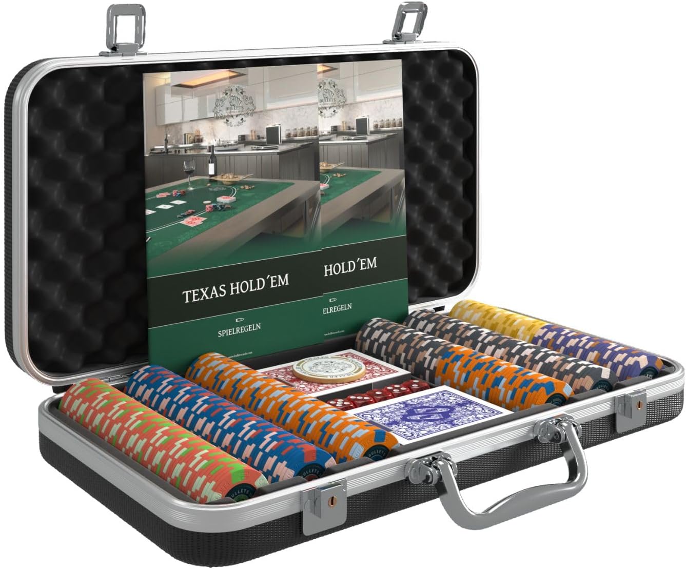 Bullets Playing Cards | Professional Poker Set Richie | 300 Ceramic Poker Chips (10 g) with Premium Carrying Case – Casino Poker Set for Texas Hold'em