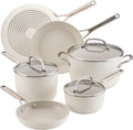 KitchenAid Hard Anodized Ceramic Induction Nonstick Pots and Pans with Saucepans, Frying Pans, Stockpot, and Lids, Dishwasher Safe, 9 Piece Cookware Set with Stainless Steel Handles - Porcelain White