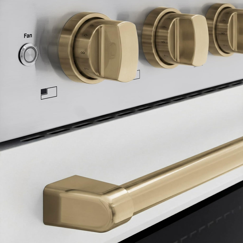 ZLINE Autograph Edition 30 in. 4.2 cu. ft. Paramount Induction Range with 4 Element Cooktop and Electric Convection Oven in Satin Stainless Steel with White Matte Door and Champagne Bronze Accents