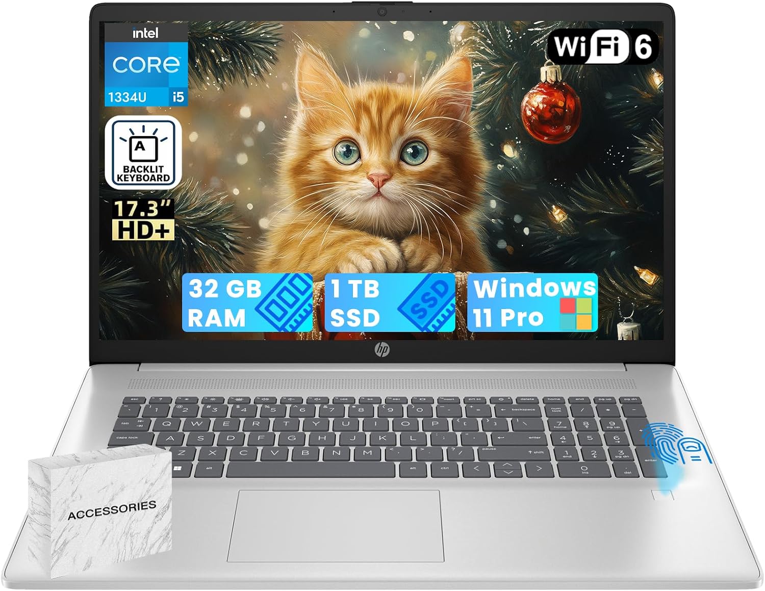 HP 17 Business Laptop Computer - Intel 10-Core i5-1334U, 32GB RAM, 1TB SSD, 17.3' HD+ Display, Fingerprint, Backlit KB, Numeric Keypad, w/Win11 Pro, Office Lifetime, External DVD Drive