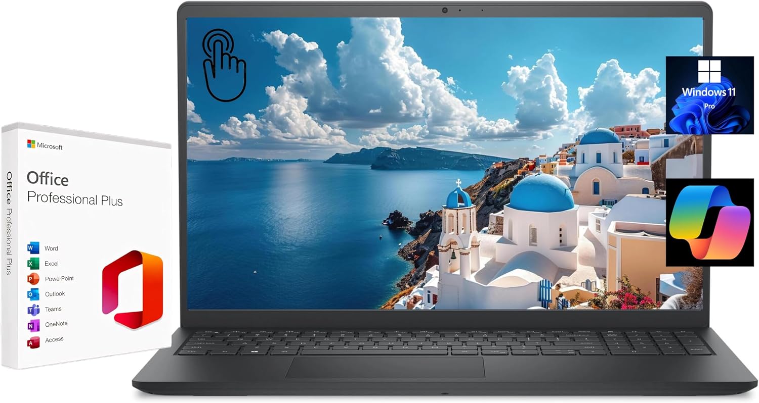 Dell 15.6' FHD Touchscreen Laptop, with Free Lifetime Microsoft Office, Intel Core i7-1355U, 16GB RAM, 1TB SSD, Intel UHD Graphics, Windows 11 Pro, Carbon Black