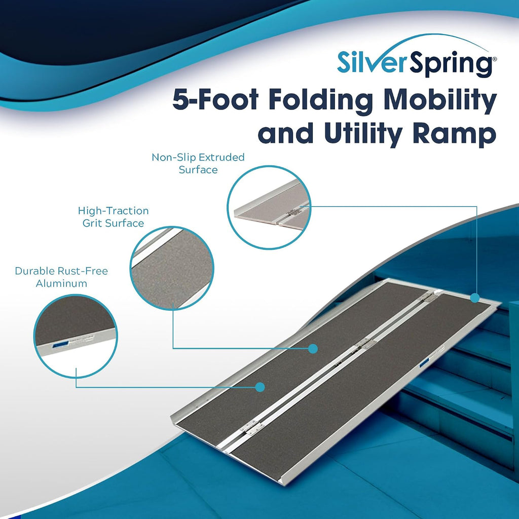5' Wheelchair Ramp for Home Entry, Folding, Silver Spring