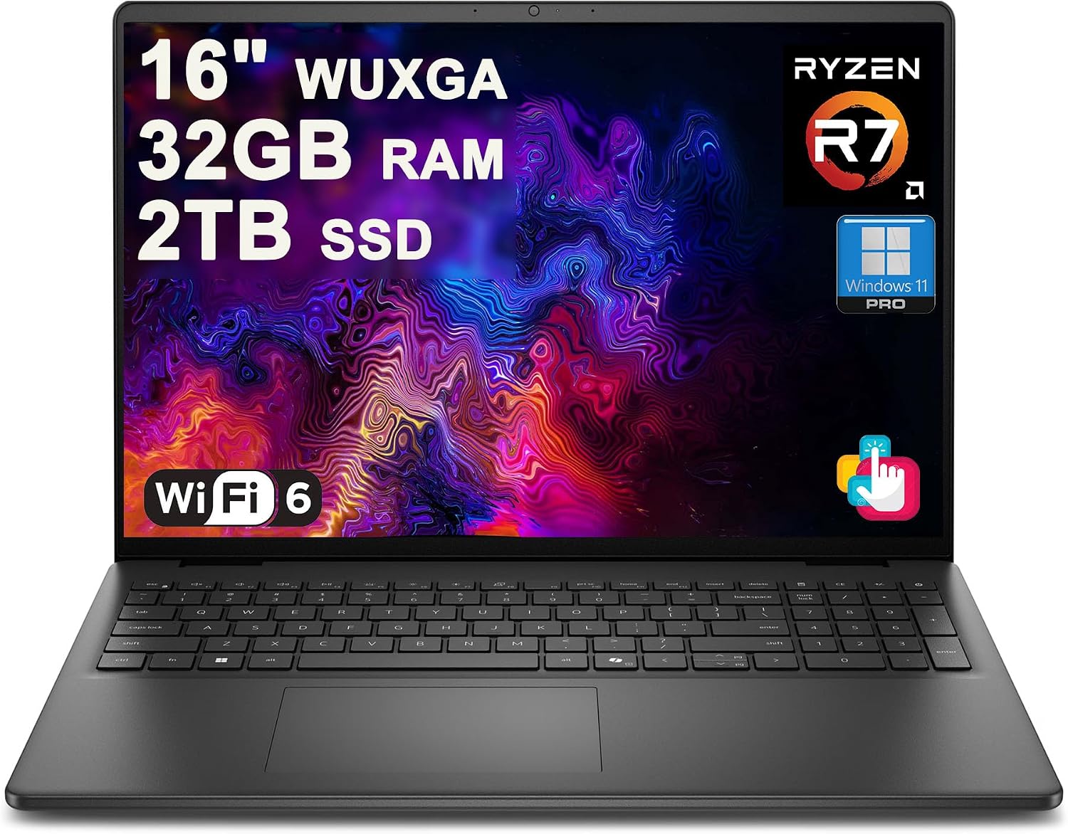Dell 16 Laptop 16' WUXGA Touchscreen AMD 8-core Ryzen 7 250 32GB DDR5 2TB SSD Backlit ExpressCharge Wi-Fi6 for Creator Designer Business Professional Work Win11Pro