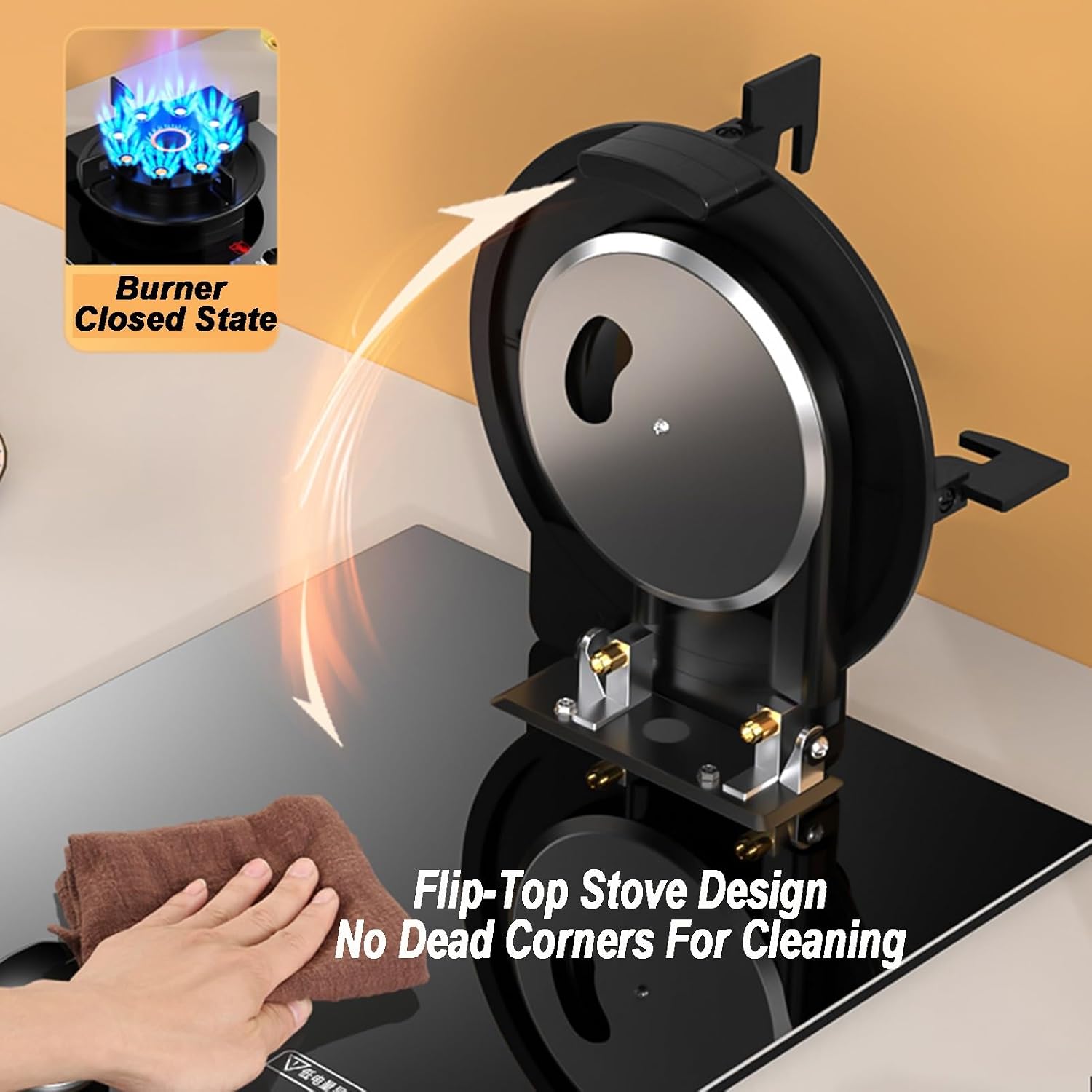 Gas Stove 1 Burner,5.2KW Natural Gas/Liquefied Gas Conversion Stove,Tempered Glass All-Copper Pot Rack,Flip-Top Burner Design,with Safety Flameout Device(LPG)