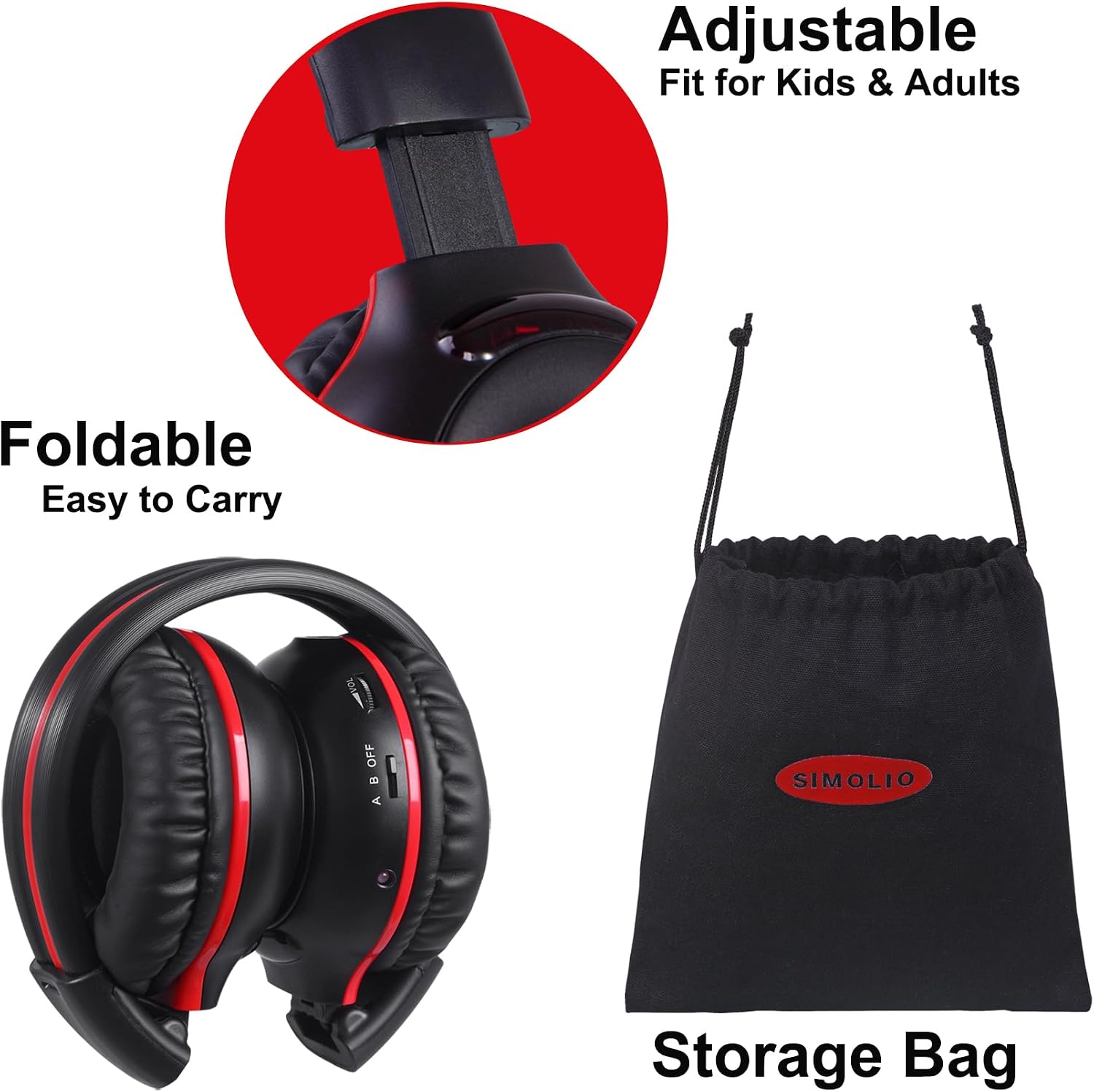 SIMOLIO 4 Pack Wireless IR Headphones for Car DVD and 2 Bluetooth Headphones for Kids, Infrared Headphones Compatible with Honda Odyssey & uConnect VES & Dodge Grand Caravan & Chevy Suburban 2006
