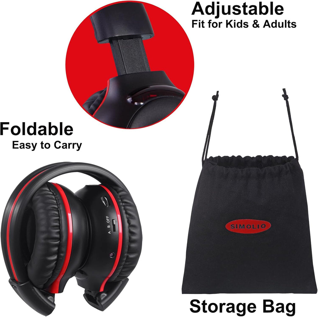 SIMOLIO 4 Pack Wireless IR Headphones for Car DVD and 2 Bluetooth Headphones for Kids, Infrared Headphones Compatible with Honda Odyssey & uConnect VES & Dodge Grand Caravan & Chevy Suburban 2006