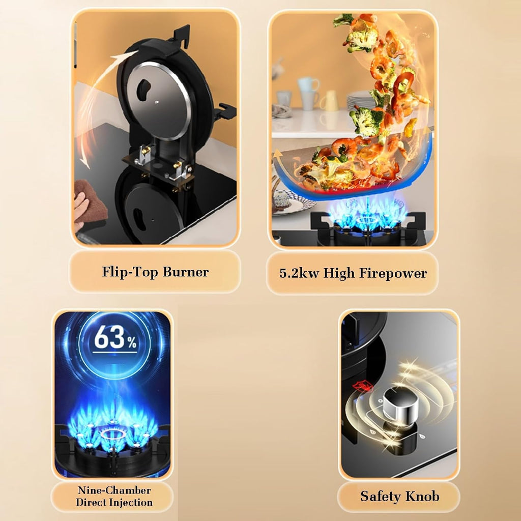 Gas Stove,Single Burner,5.2KW Camping Gas Cooker,Gas/LP Gas Conversion Stove,with Flameout Protection,for Home Kitchen(LPG)