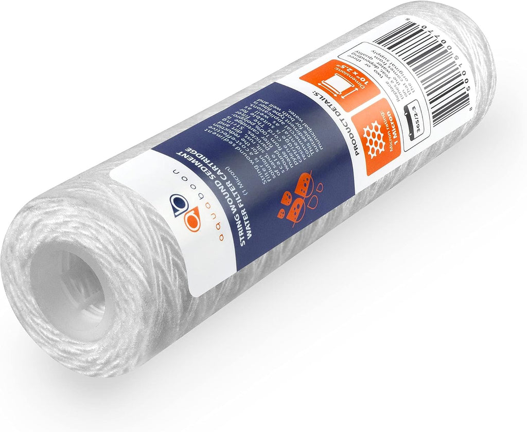 Aquaboon Whole House 1 Micron String Wound Water Filter 10 x 2.5 Cartridge for Well Water Filter Replacement Compatible with WHKF-WHSW, AP110, 50-Pack