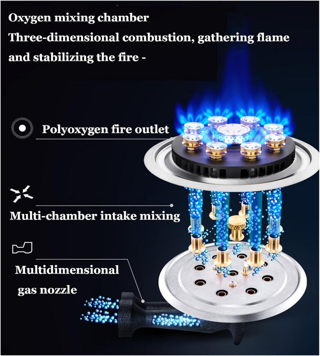 Gas cooktop 1 Burner, 5.2KW 9-Cavity fire Ring Wok Burner, with flameout Protection, Timer, cast Iron Pot Rack, Black Tempered Glass Panel (Size : LPG)