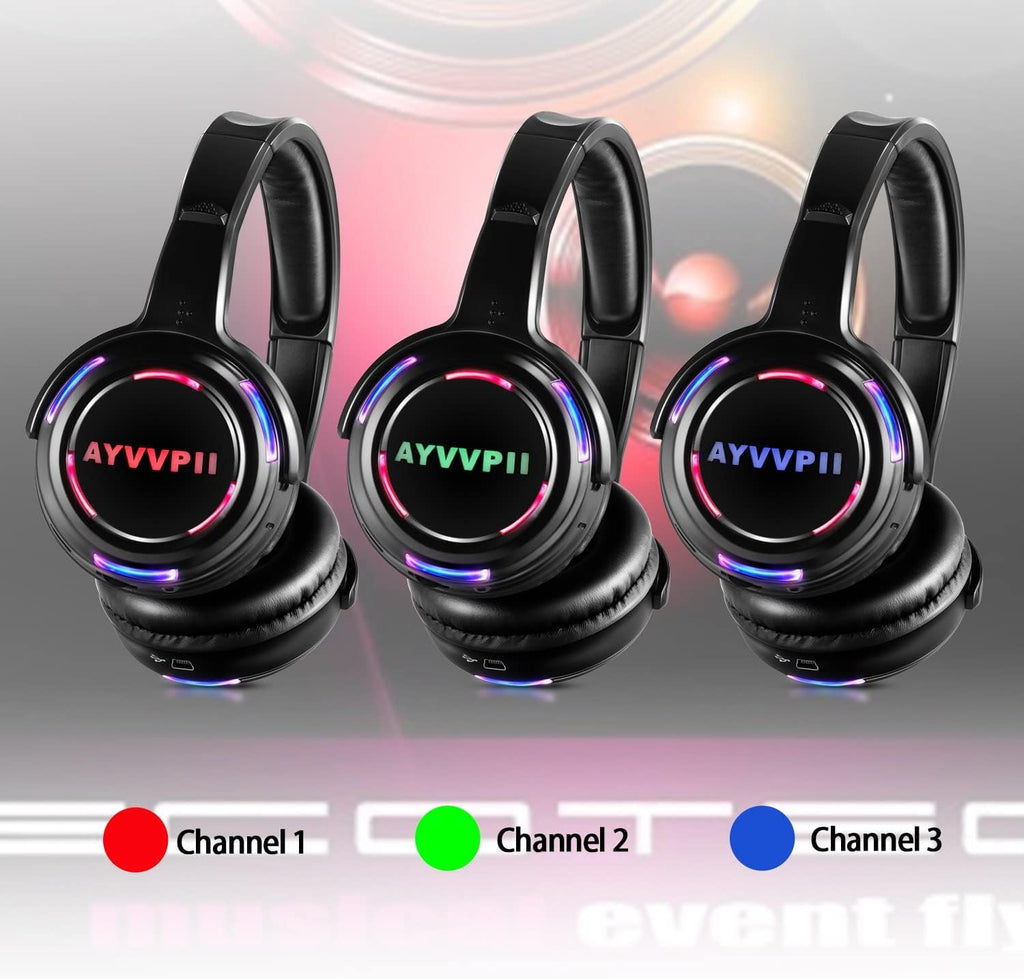 Rechargeable Wireless Silent Disco Headphones RF LED Flashing Light Headset 10pcs Headphones Bundle and 1 Transmitter 500m Distance