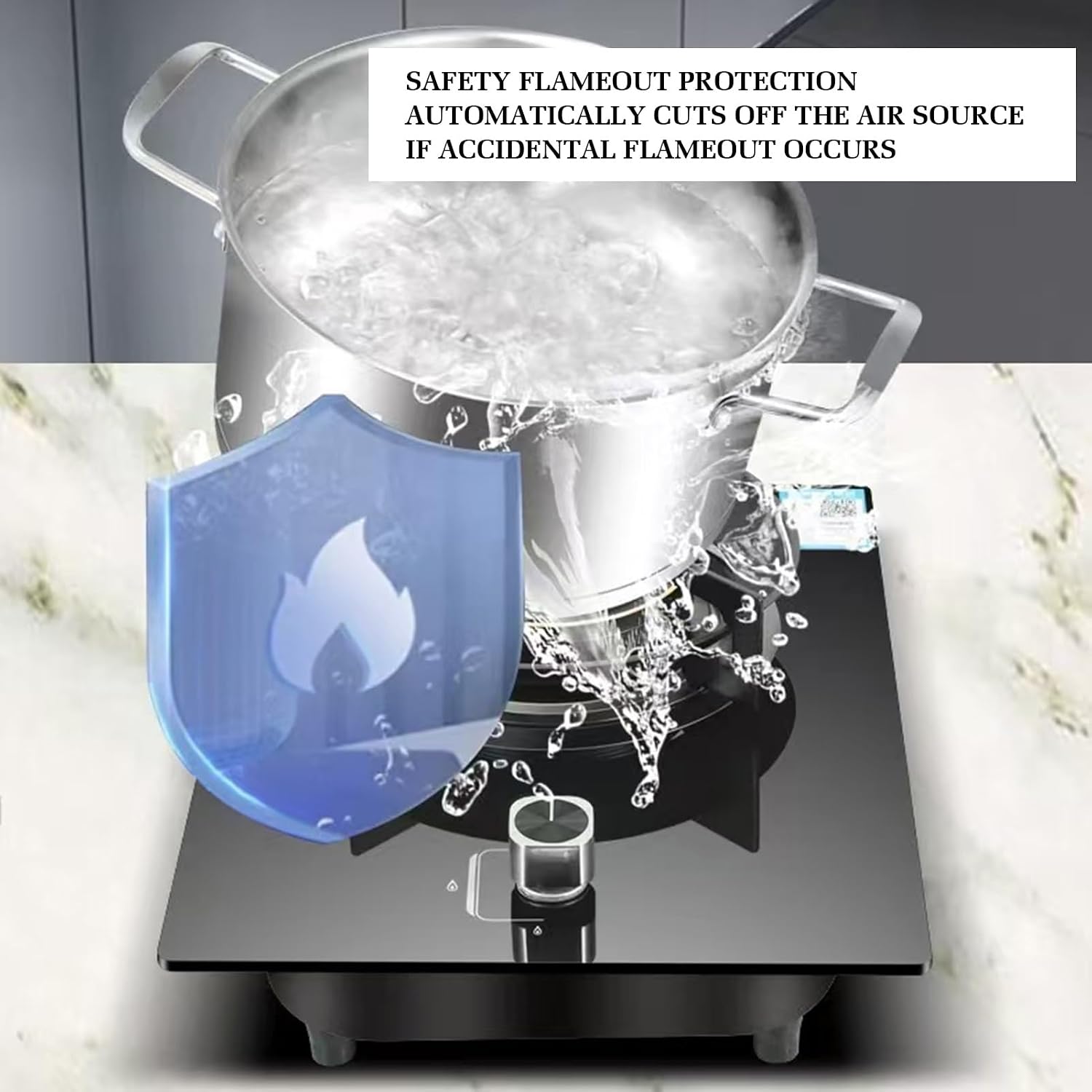 Gas Stove with 1 Burner,5.2KW Camping Gas Cooker,Gas/LP Gas Conversion Stove,Tempered Glass Cast Iron Pot Rack,with Flameout Protection,for Home Kitchen(LPG)