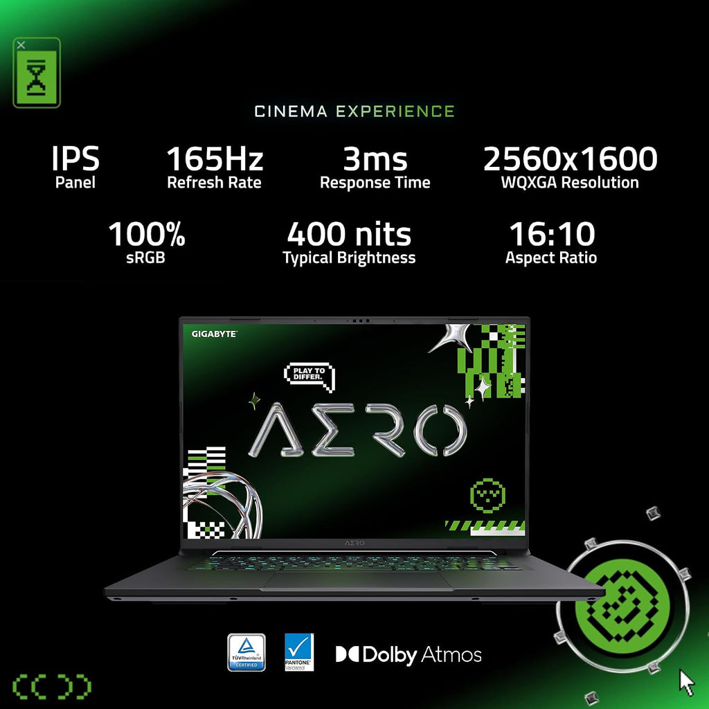 GIGABYTE AERO X16, Copilot+ PC - 165Hz 2560x1600 WQXGA - Manufactured by NVIDIA GeForce RTX 5070 - AMD Ryzen AI 7 350-1TB SSD with 16GB DDR5 RAM - Windows 11 Home - Space Gray - 1WH93USC94AH