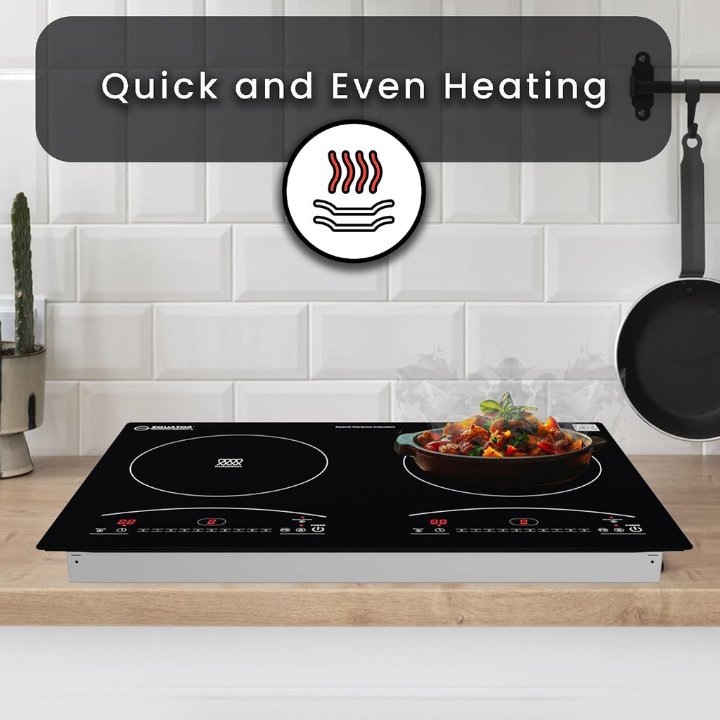 Equator 20-inch Electric Hybrid Cooktop with 1 Induction & 1 Ceramic Burners Dual Cooking Modes for Flexible, Fast, and Efficient Cooking Sleek Built-in Design