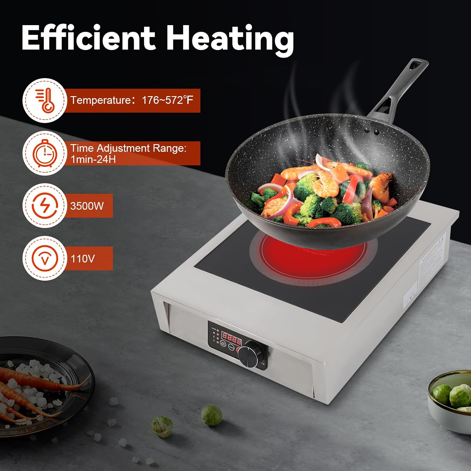 3500W Commercial Induction Cooktop, Professional Portable Electric Stove with LED Display, Single Burner Hot Plate for Cooking, 110V, Compact Design (17.72'x13.78'x4.72')