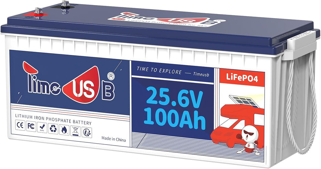 Timeusb 24V 100Ah LiFePO4 Battery, 2.56kWh Lithium Battery, Built-in 100A BMS, 10-Year Lifetime with Grade A LiFePO4 Cells, Perfect for RV, Camper, Home Energy Storage, Van, Off-Grid, etc