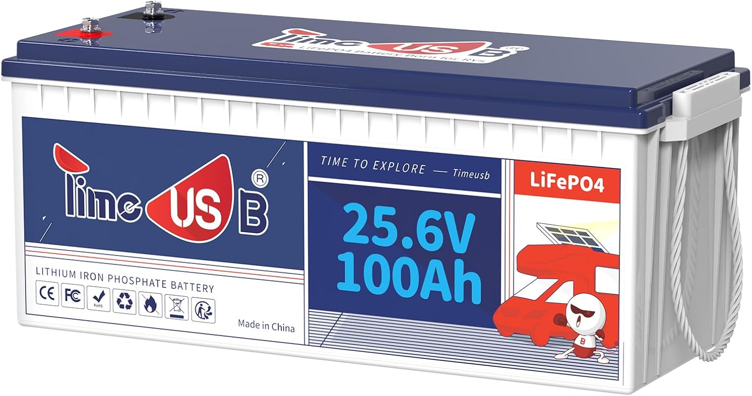 Timeusb 24V 100Ah LiFePO4 Battery, 2.56kWh Lithium Battery, Built-in 100A BMS, 10-Year Lifetime with Grade A LiFePO4 Cells, Perfect for RV, Camper, Home Energy Storage, Van, Off-Grid, etc