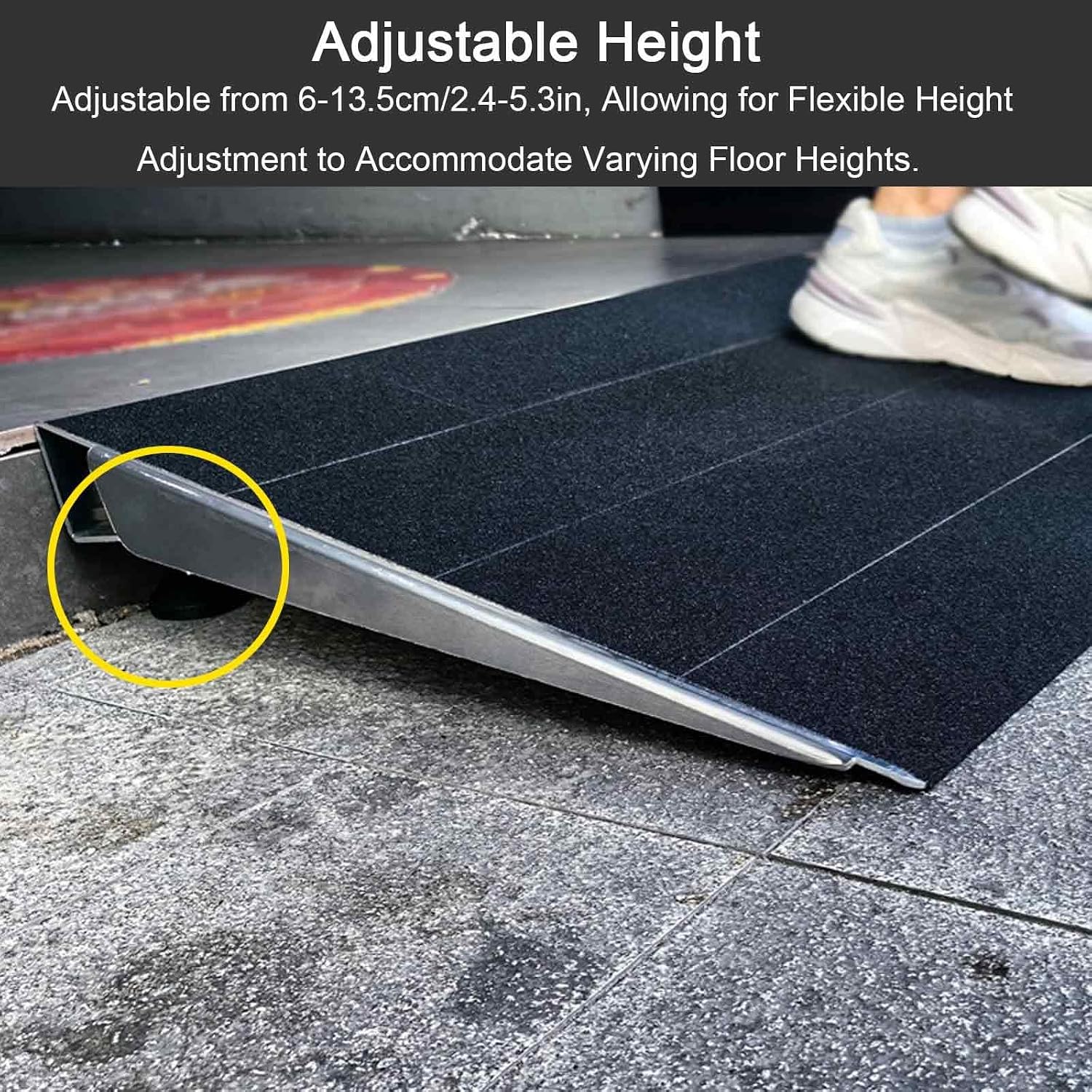 30in Threshold Ramp Non-Skid Aluminum, Portable Ramps for Wheelchairs Adjustable 2.4-5.3in Height, Ramp Pad 661Ib Capacity