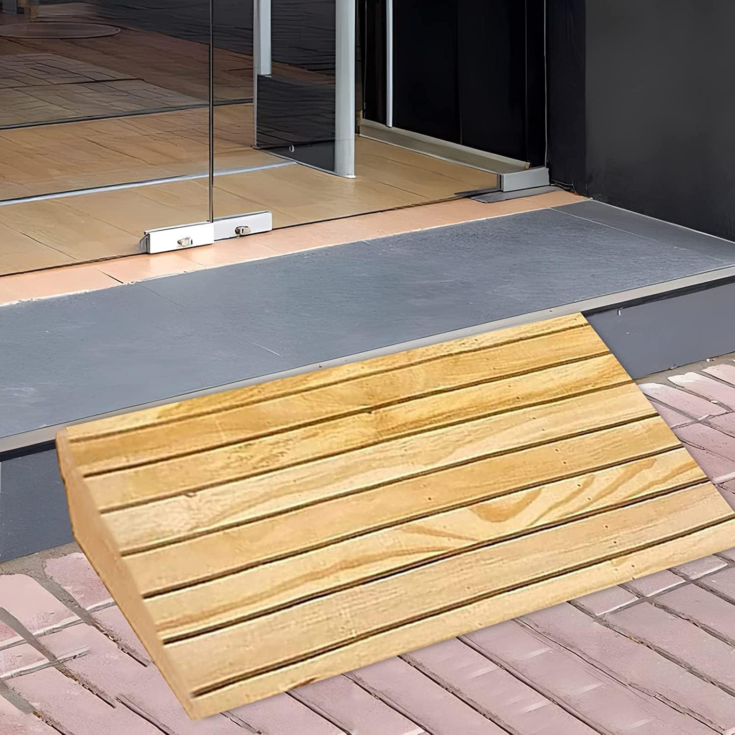 Floor Transition Strip Walkers Entry Ramp, Shower Ramps for Seniors, Entryway Ramp for Wheelchair Walker Vehicle Scooter, Outdoor Curb Ramp Door Threshold Ramp Wood, Home Portable Non Slip Slope ( Siz