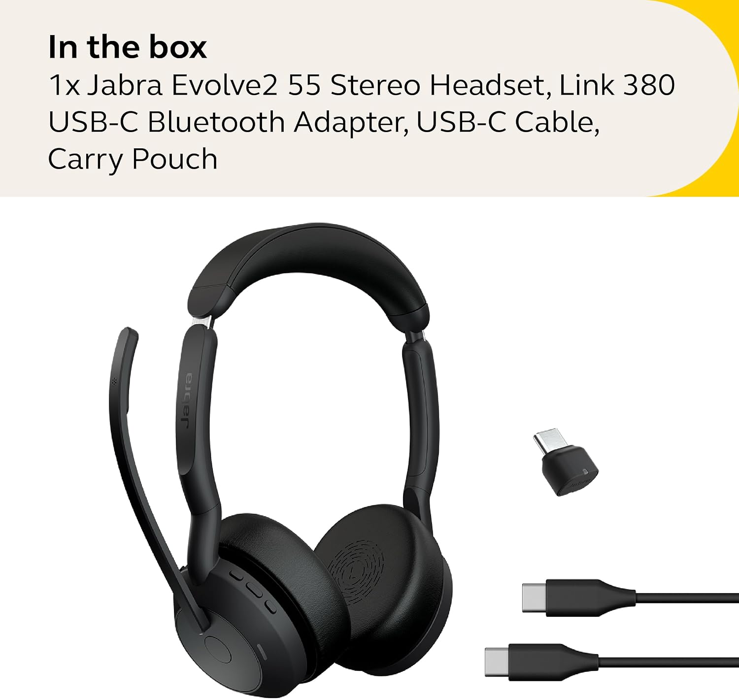 Jabra Evolve2 55 Stereo Wireless Headset - Features AirComfort Technology, Noise-Cancelling Mics & Active Noise Cancellation - Works with UC Platforms Such as Zoom & Google Meet - Black