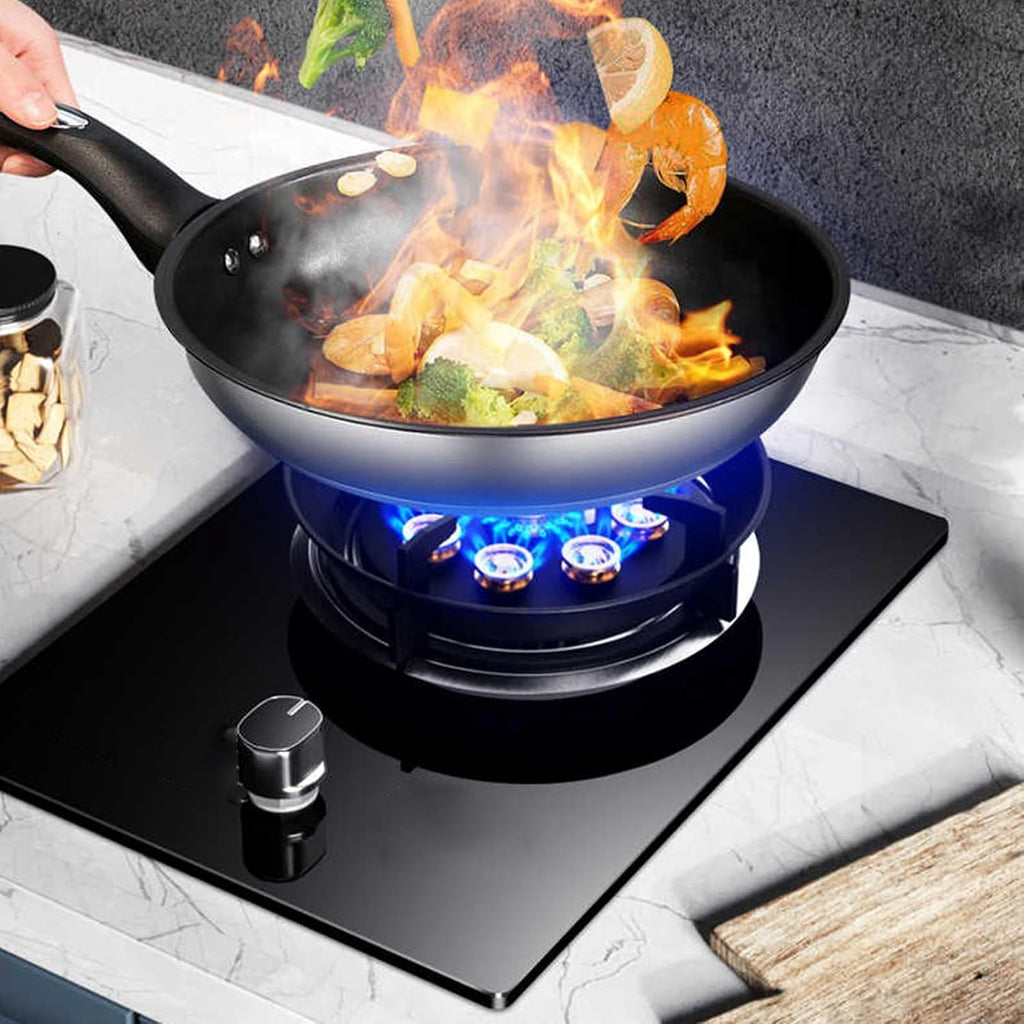 43cm Gas Stove,Built-in Gas Stove with 1 Burner,5.2KW 9 Cavity Frying Pan,Gas/LP Gas Conversio,with Flameout Protection,for Home Kitchen(NG)