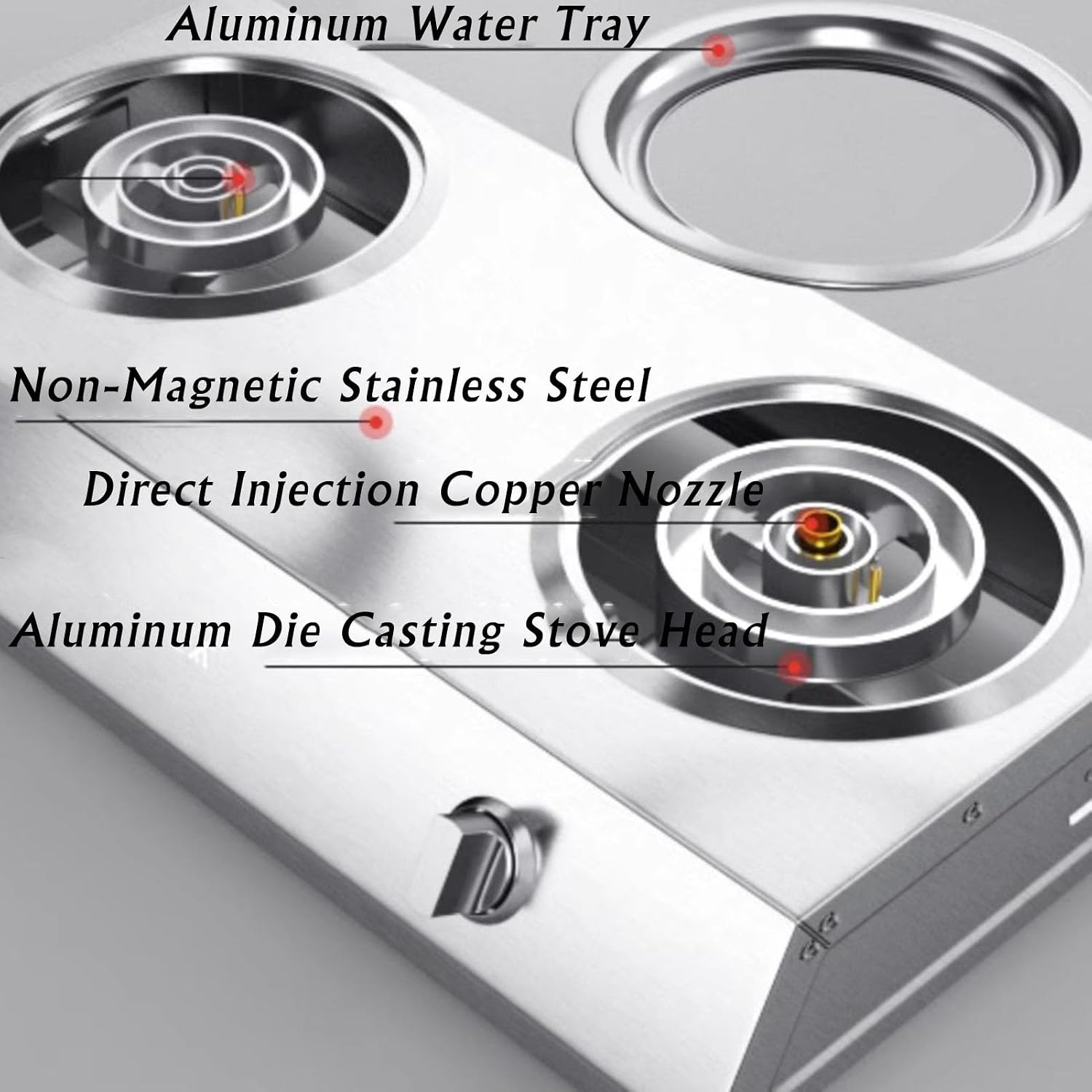 Propane Stove,2 Burners Portable Propane Stove,24566.4BTU High Power Stainless Steel Gas Cooktop for Kitchen Outdoor Camping RV and Apartments (Color : NG, Size : Style 2)