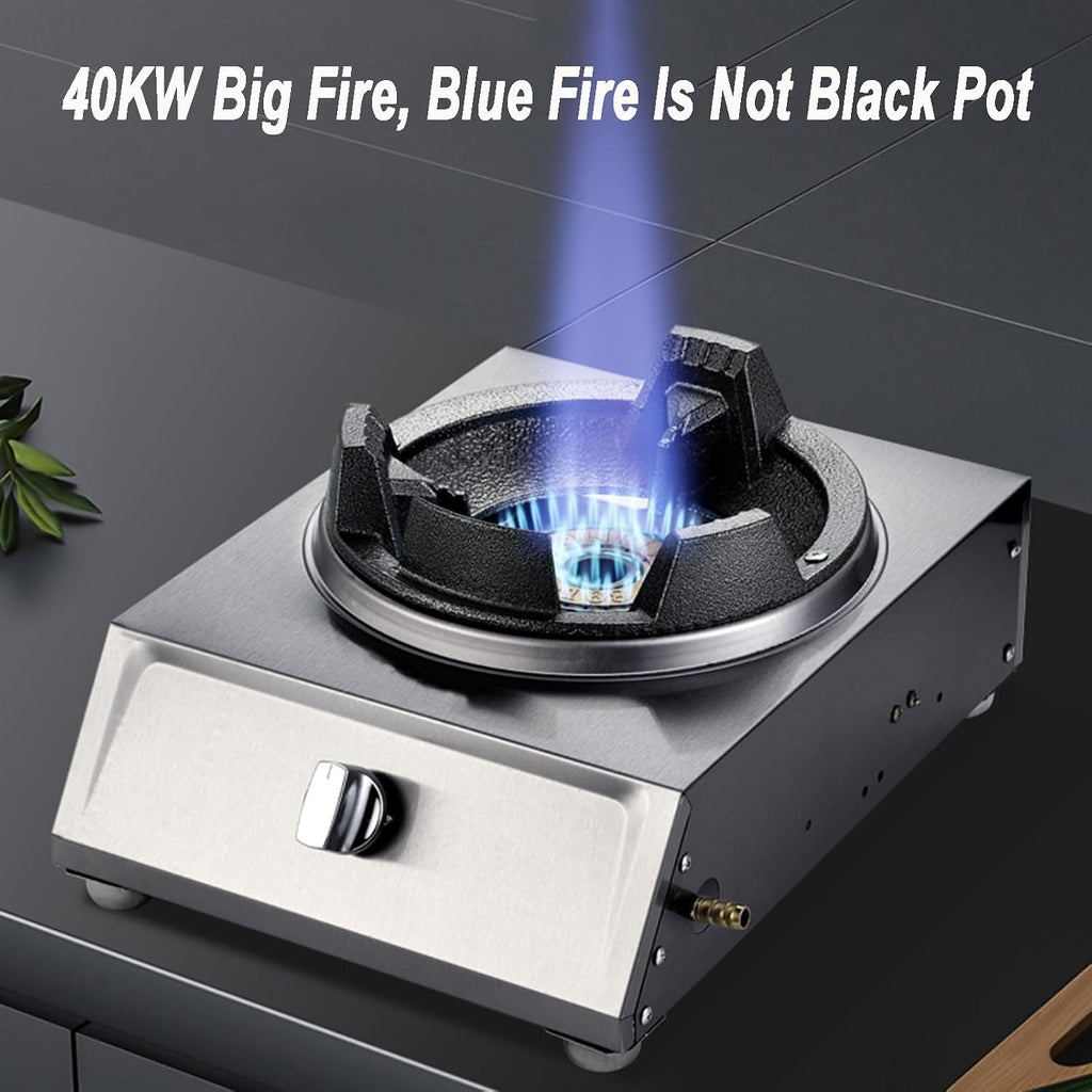 Gas Stove 1 Burner,40KW Stainless Steel Fierce Fire Stove Single Stove,Household Desktop Liquefied Gas Stove,Multi-Speed Adjustable,for Home Kitchen(Style 2)