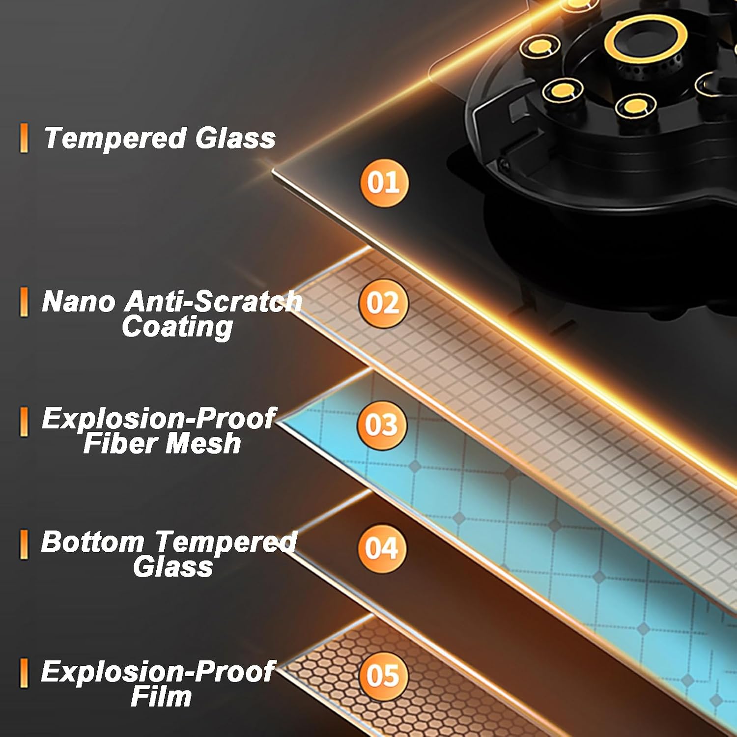 Gas Stove 1 Burner,5.2KW Nine-cavity High-Fire Tempered Glass Gas Stove,Natural Gas/liquefied Gas Conversion Stove,with Safety Flameout Device snd Timer(NG)