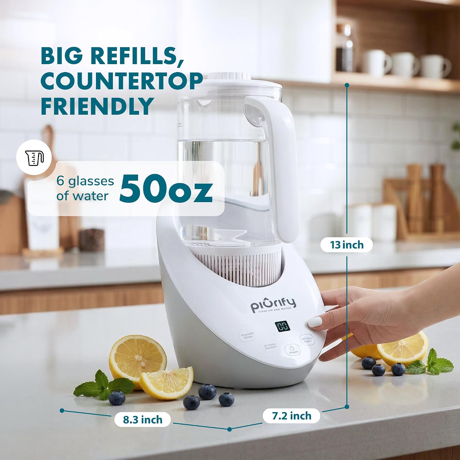 PIURIFY 3 in 1 Hydrogen Water Machine: Hydrogen Water Generator + Vortex Structured Water + Calcium Sulfite Filter | SPE/PEM Hydrogen Water Pitcher with Magnetic Water | BPA-Free Tritan | 50 OZ