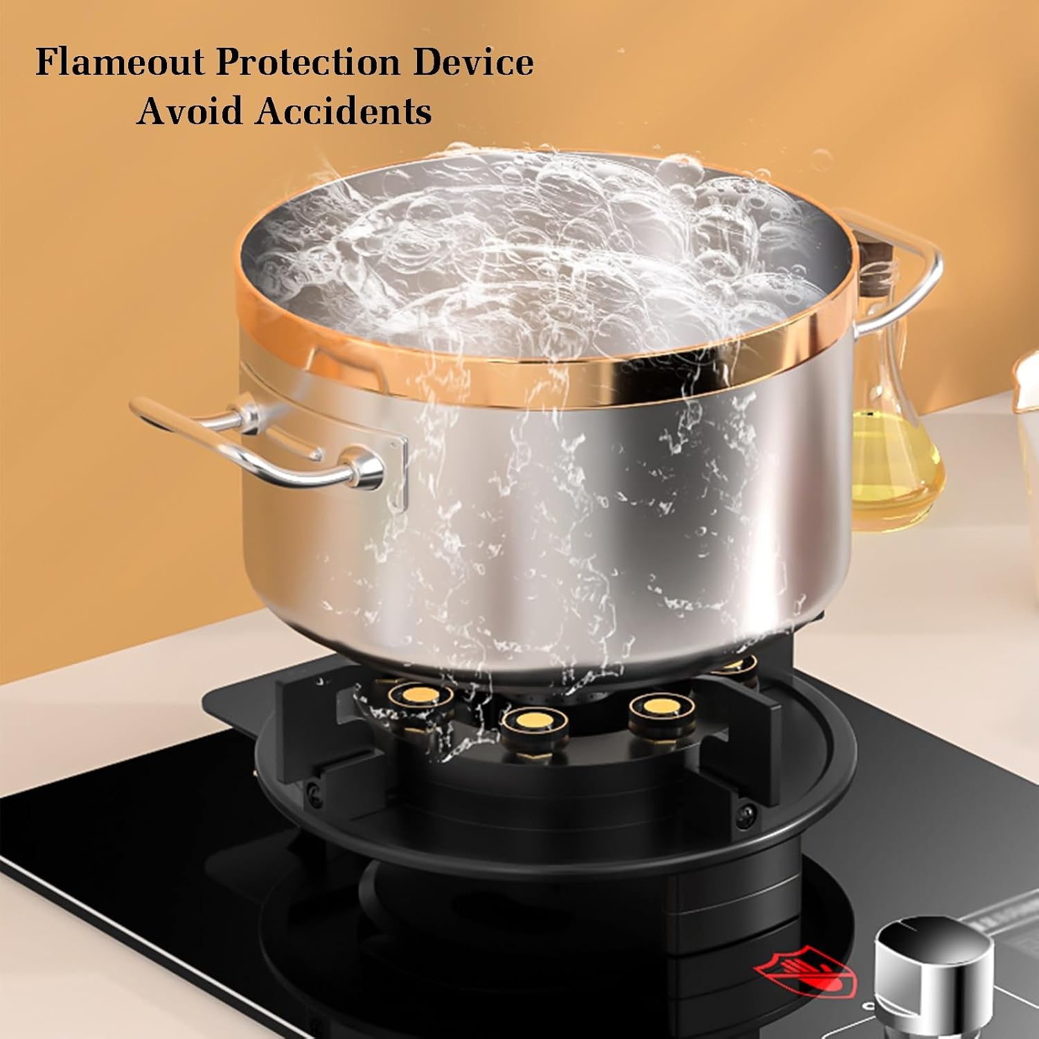 43cm Gas Stove,Gas Cooker 1 Burner,5.2W Nine-Cavity High-fire Timer,Gas/LP Gas Conversion Stove,Tempered Glass Cast Iron Pot Rack,with Flameout Protection(LPG)