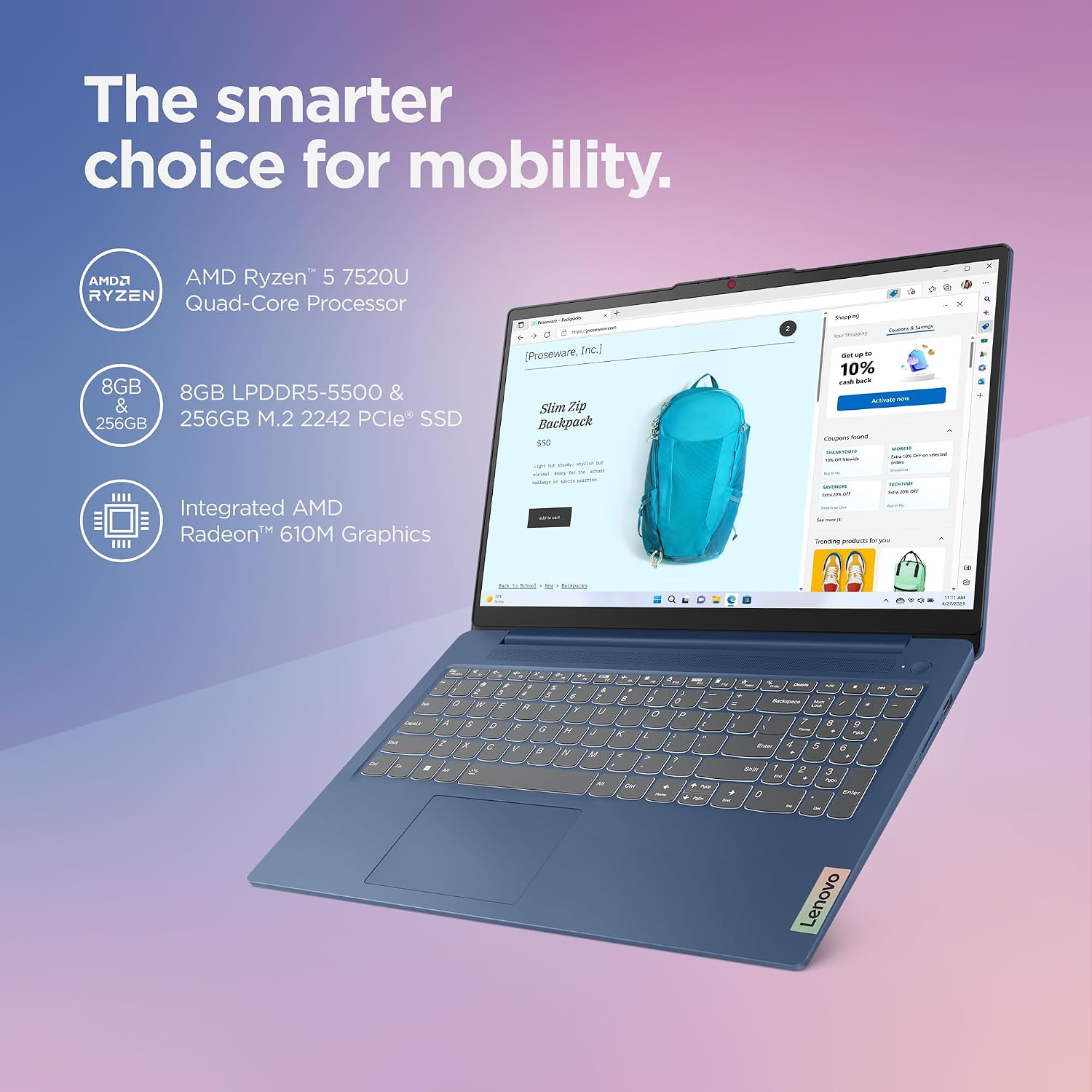 Lenovo IdeaPad Slim 3 - Everyday Laptop - Lightweight - Windows 11-15.6' FHD - 8GB Memory - 256GB Storage - AMD Ryzen 5 7520U - Abyss Blue