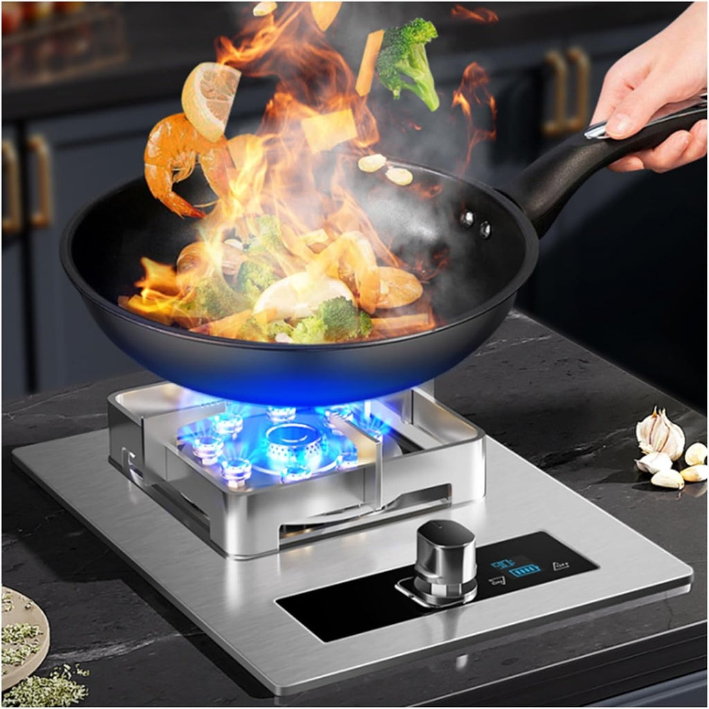 1 Burner Propane Stove,Stainless Steel Cooktop,9-Cavity Fire Ring with Timer,for Camping Boiling and Frying,NG/LPG Conversion Kit(NG)