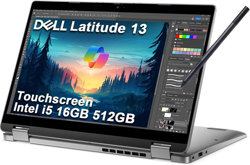 Dell Latitude 13 2 in 1 Touchscreen Business Laptop(13' FHD, Intel 10-Core i5-1335U (> i7-1255U), 16GB DDR5 RAM, 512GB SSD, AES Stylus), Backlit KB, 1080p IR Webcam, Wi-Fi 6E, Win 11 Pro w/AI Copilot